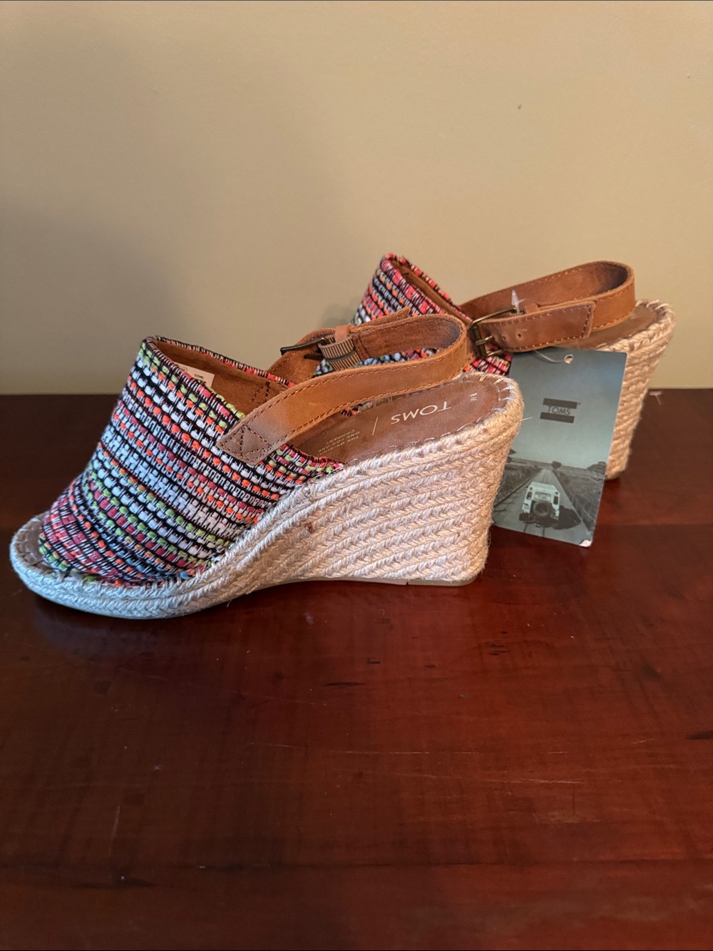 TOMS Multicolor Knit Espadrille Wedge Sandals with Tan Slingback